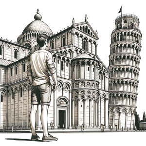 Pisa Cathedral and Leaning Tower of Pisa vs human