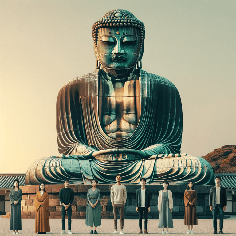 The Great Buddha of Kamakura: A Human-Sized Wonder The Great Buddha of Kamakura compared to human
